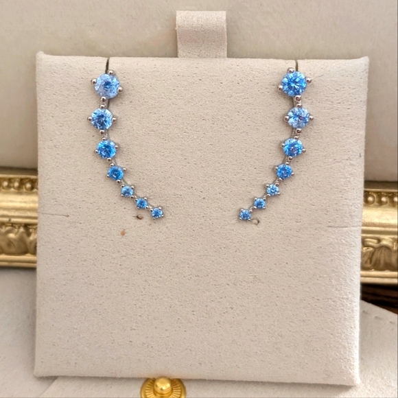 Dainty Dazzling Genuine Aquamarine Silver Earrings - Picture 2 of 6